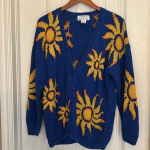 IZOD Vtg sunflower large blue cardigan sweater